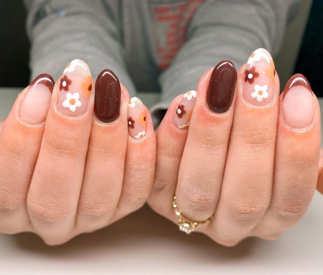 Cinnamon Nail Design, Pearl Fall Nails, Luminary Fall Nails, Simple Luminary Nails, Cat Gel Nails, Nail Inspo Trendy Fall, Cocoa Nails, Nails Luminary, Luminary Nails Design Fall