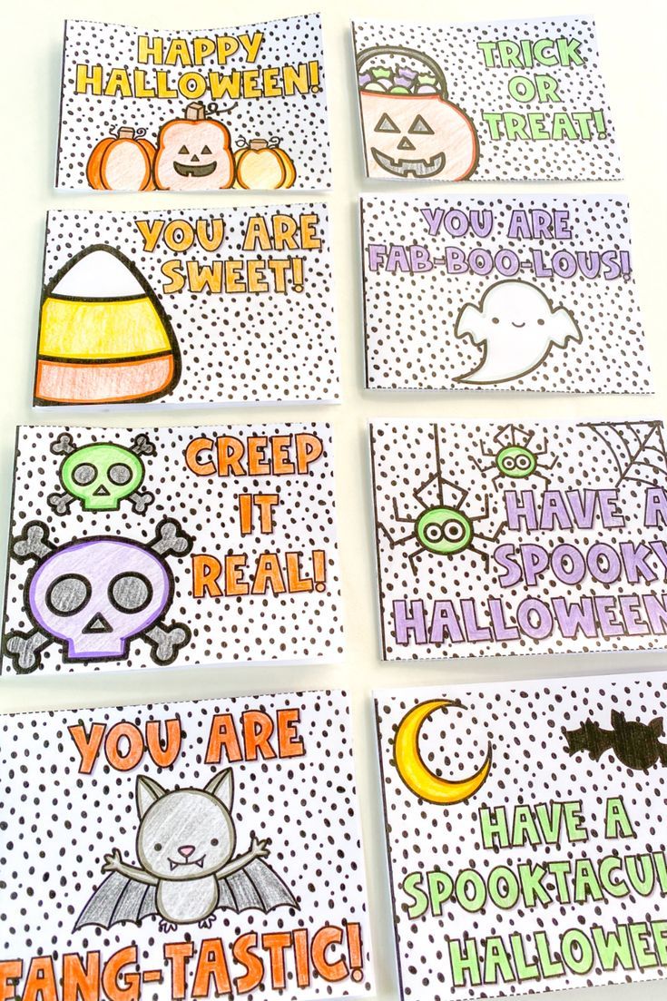 four halloween cards with different sayings on them