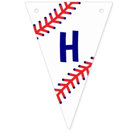 a baseball themed pennant with the letter h on it's front and bottom corner