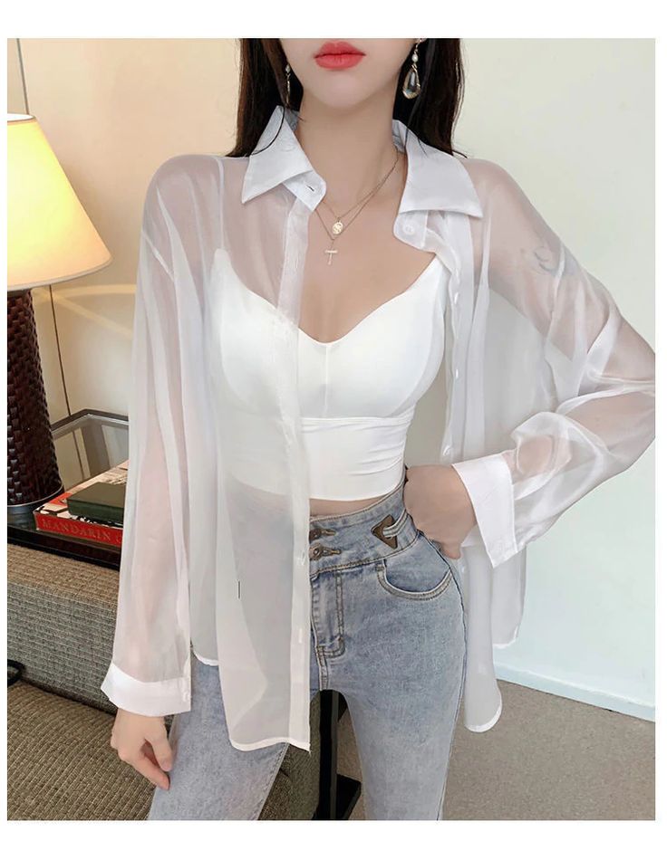 Long Sleeve Transparent Sexy Blouse Shirt – Tomscloth White Sheer Outfit, White Sheer Shirt Outfit, Casual Long Sleeve Sheer Shirt, Sheer Long Sleeve Shirt For Party, Solid Color Sheer Long Sleeve Tops, Sheer Long Sleeve Summer Top, Fitted Sheer Long Sleeve Shirt, Sheer Long Sleeve Shirt For Summer, Sheer Long Sleeve Summer Shirt