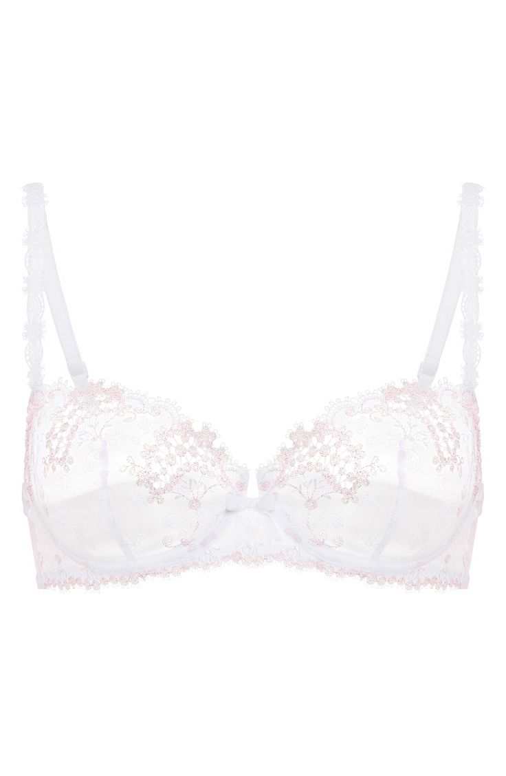 This romantic lace-detailed demi bra provides natural lift and shaping via sheer tulle cups veiled in delicate floral embroidery. 92% polyester, 8% elastane Hand wash, dry flat Imported Fitted Bra With Lace Trim And Sweetheart Neckline, Delicate Underwire Bra With Padded Cups, Delicate Underwire Bra With Removable Pads, Sheer Underwire Bra For Wedding, Lace Bra With Sweetheart Neckline And Lace Trim, Delicate Lace Bra With Lace Trim, Wedding Sheer Underwire Bra, Wedding Underwire Sheer Bra, Fitted Lace Bra With Sheer Details