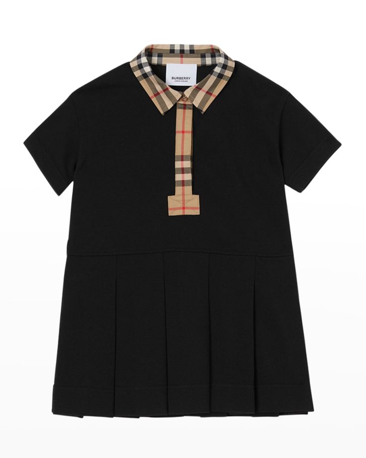 Burberry "Sigrid" polo shirt dress features signature vintage check and boxpleat skirt    Spread collar; button placket    Short sleeves    Aline silhouette    Cotton/elastane    Imported Luxury Baby Gifts, Box Pleat Skirt, Polo Shirt Dress, Pleat Skirt, Burberry Kids, Shirt Dress Style, Vestido Casual, Polo Dress, Vintage Children