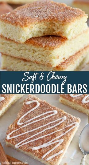 the recipe for soft and chewy snickkerdoodle bars is easy to make