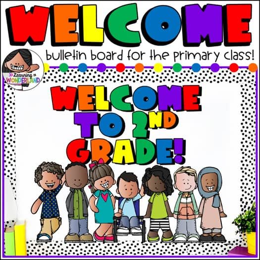 a welcome sign with children standing in front of it and the words welcome to grade