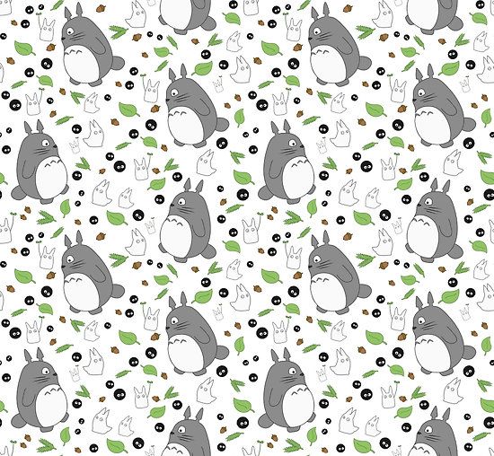 totoro and other animals with leaves on a white background