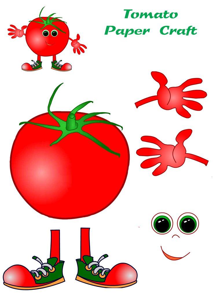 an image of tomato paper craft with hands and feet in the shape of a face