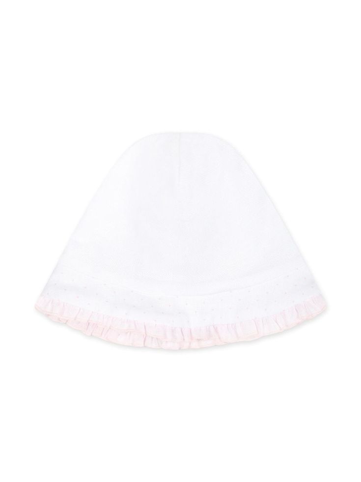 optical white/light pink cotton contrasting ruffled trim round crown dropped narrow brim Dress With Jean Jacket, Baby Boy Accessories, Shoes Teen, Gucci Kids, Dolce And Gabbana Kids, Burberry Kids, Cotton Hat, Kenzo Kids