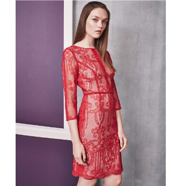 Perfect For So Many Occasions- U.K. 10/ Us 6 Red Sheath Mini Dress For Cocktail, Red Sheath Dinner Dress, Red Sheath Dress For Dinner, Red Sheath Dress For Evening, Fitted Red Lace Dress Elegant Style, Elegant Red Fitted Lace Dress, Red Fitted Knee-length Lace Dress, Fitted Red Lace Dress For Evening, Elegant Red Lace Cocktail Dress