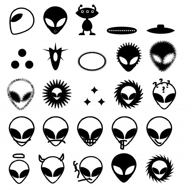 the alien heads are all black and white