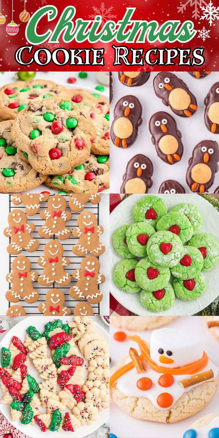 christmas cookie recipe collage with images of cookies and other holiday desserts on the table