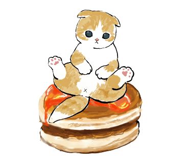 a drawing of a cat sitting on top of a stack of pancakes