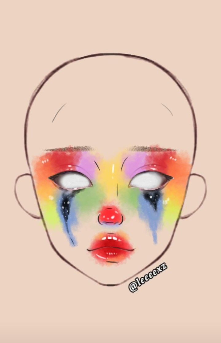 Makeup Drawing Halloween, Crazy Make Up Ideas, Cool Makeup Ideas Creative, Halloween Makeup Looks Drawing, Clowncore Makeup Aesthetic, Makeup Ideas Drawing Halloween, Clown Makeup Inspo Colorful, Cute Clown Makeup Ideas, Makeup Ideas Cosplay