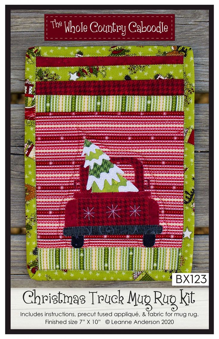 Christmas Truck Mug Rug Kit Christmas Sewing Patterns, Christmas Mug Rugs, Mug Rug Patterns, Holiday Sewing, Quilted Table Runners Patterns, Applique Kit, Rug Ideas, Applique Pattern, Christmas Truck