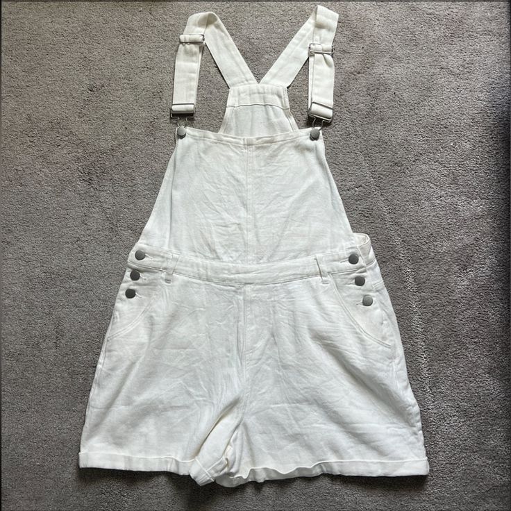 New Without Tags. Super Cute! Chic Cotton Shortalls For Day Out, Chic Cotton Shortalls Overall, Chic Cotton Shortalls, Chic Cotton Overalls With Bib Front, Cotton Overalls For Day Out, White Casual Bib Front Overalls, White Bib Front Jumpsuit With Pockets, White Overalls With Pockets, White Bib Front Overalls With Pockets