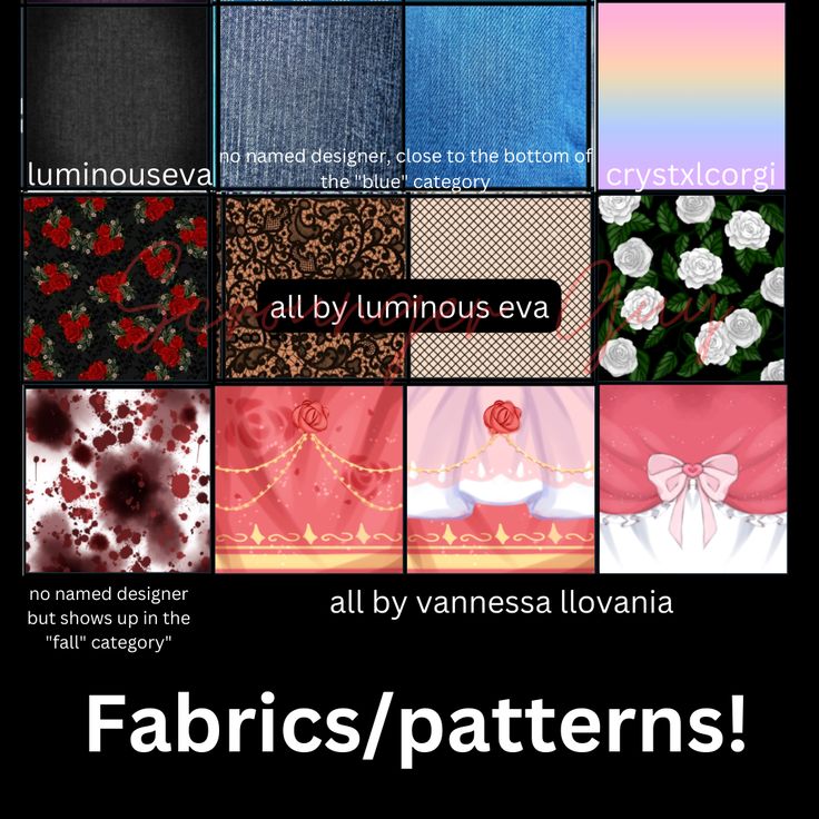 there are many different types of fabric patterns on this page, and the text below reads fabrics / patterns