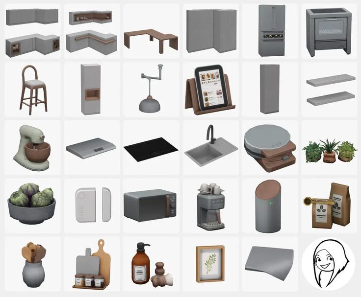 a bunch of different types of furniture and objects in the same image, all grouped together