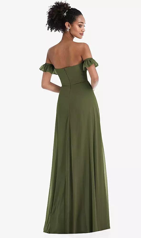 Shop this With a feminine flow that's fit for a princess, this off-the-shoulder maxi dress is perfect for a prom or any formal soiree. The romantic allure of lux chiffon makes the pretty flutter cuff sleeves and modified circle skirt look tasteful, graceful, and endlessly elegant. Dress With Flounce, Social Dresses, Infinity Dress, Bridesmaid Style, Dress Order, Poses References, Satin Gown, Satin Maxi, Satin Maxi Dress