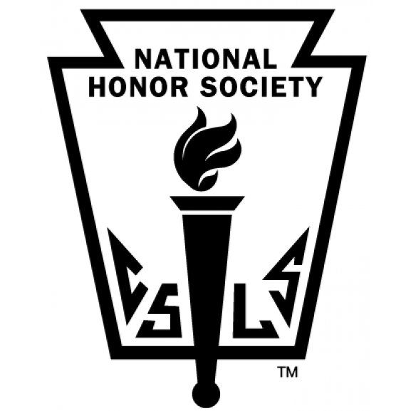 the national honor society logo is shown in black and white, with flames coming out of it