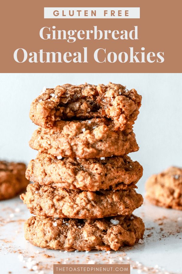 gluten free gingerbread oatmeal cookies stacked on top of each other