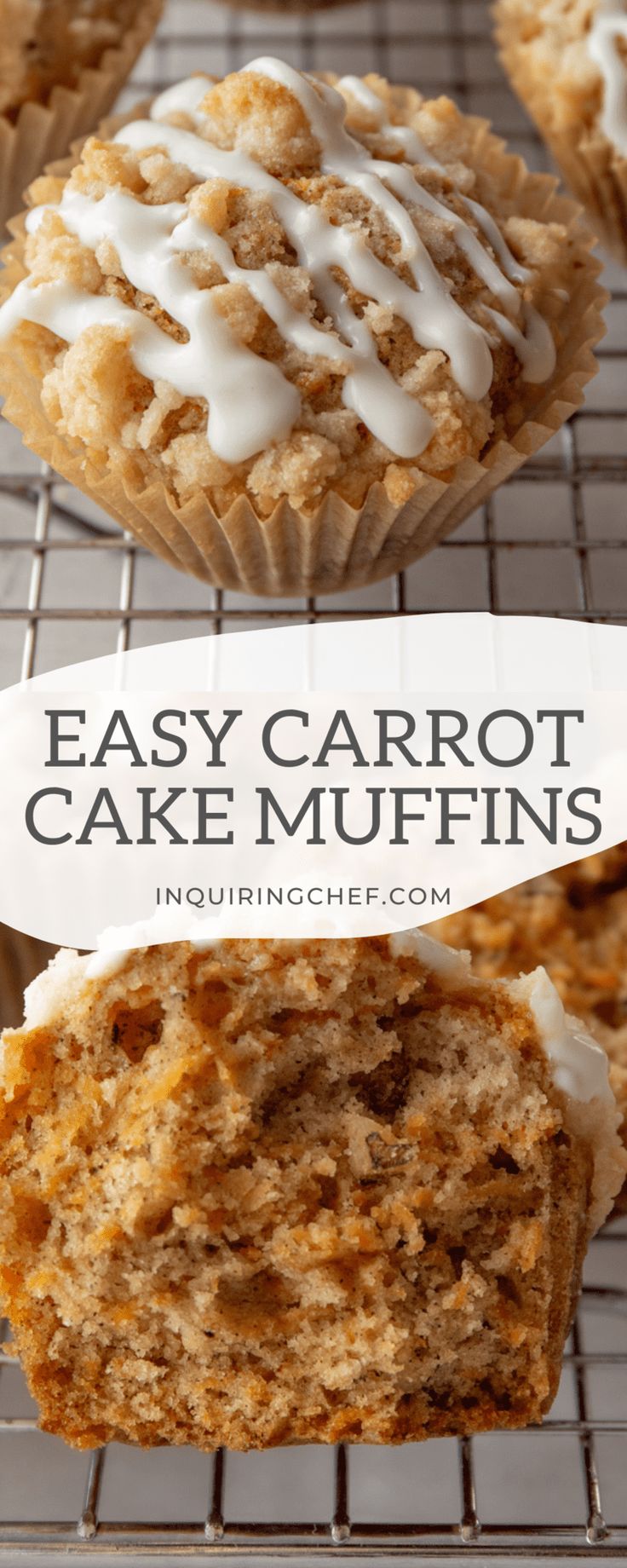 easy carrot cake muffins on a cooling rack