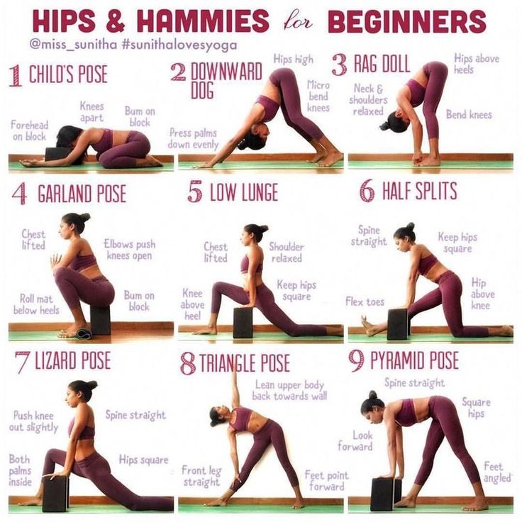 a woman doing yoga poses for beginners to do the splits and hammies exercises