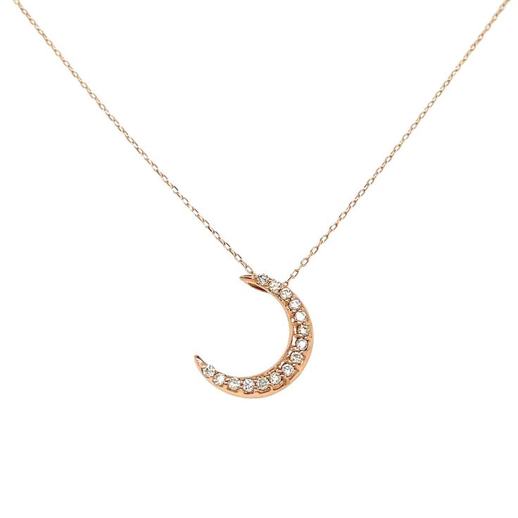 15 Dia Moon Necklace 0.18ct – JMW Jewelry Wholesale Bangle Ring, Jewelry Show, Stone Heart, Moon Necklace, Gold Design, Wholesale Jewelry, Pink Gold, Cable Chain, Ring Necklace