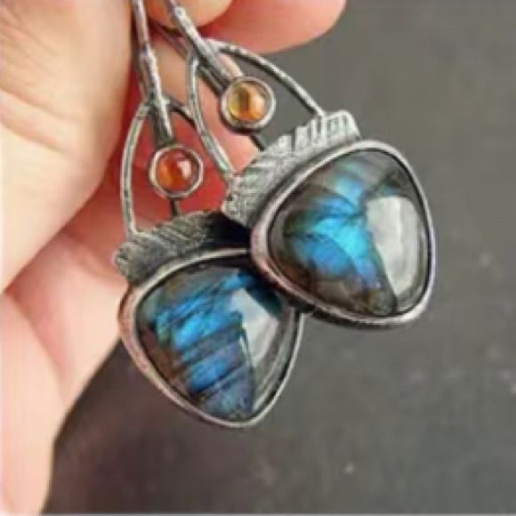 Boho Style Silver Plated Drop Earrings. Blue Tones With Orange/Rust Accent. Fishhook Earwire. Lightweight And Nwot! Silver Labrador, Jewelry Hooks, Silver Wedding Jewelry, Stone Dangle Earrings, Crystal Dangle Earrings, Silver Lining, Trendy Earrings, Purple Stones, Hanging Earrings