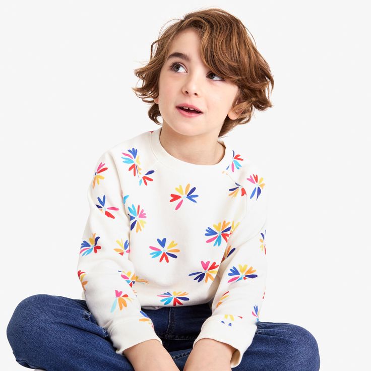 Spring has sprung—in the form of a super soft sweatshirt! Makes a great seasonal layer and features our new bright bloom print, which pretty much feels like a wearable kaleidoscope of joy and color. P.S. Comes in grown-up sizes, too! Fabric: 100% cotton French terry; pre-washed to minimize shrinkage. Feel: Super soft and comfortable, with a natural thickness that stands up to play. Family Pjs, Kids Signs, Spring Has Sprung, Rainbow Heart, Grown Up, Halloween Diy, True Colors, French Terry, Boy Or Girl