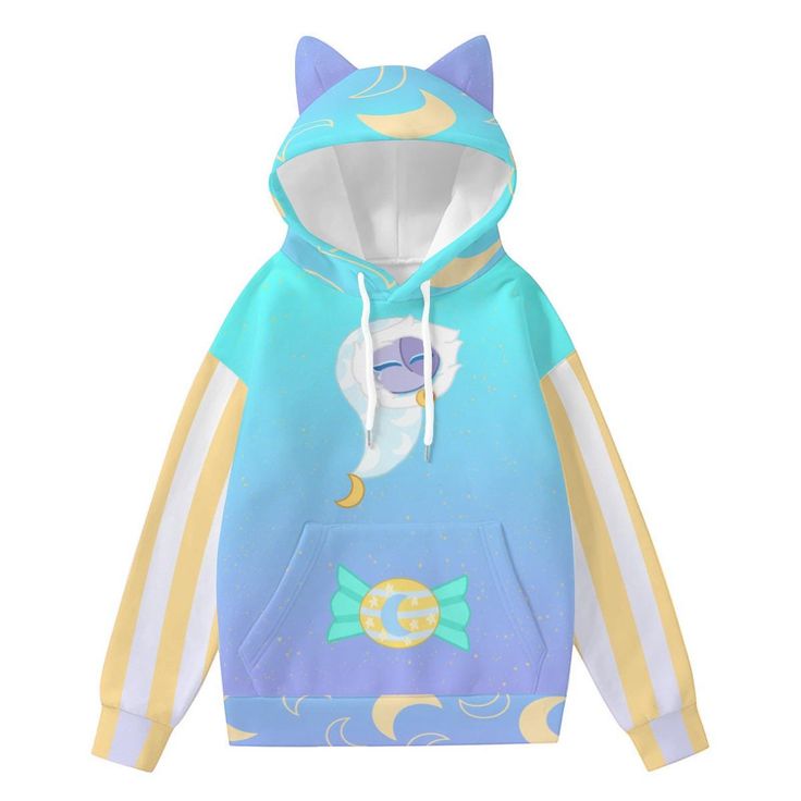 !! THIS ITEM MAY BE LATE. I DO NOT CONTROL THE SHIPPING !! Cute cat ear decoration and high quality printing make it a very fashionable and special hoodie, provide much fun.  Fabric: Scuba(95% polyester and 5% spandexspanli> Regular fit Long sleeve,decorative ears, kangaroo pocket Fabric weight: 230g/mspanli> Kawaii Hoodie With Cartoon Print, Playful Character Print Hoodie For Winter, Playful Winter Hoodie With Character Print, Blue Hooded Sweatshirt With Character Print, Playful Character Print Winter Hoodie, Kawaii Long Sleeve Hoodie With Cat Design, Blue Character Print Hoodie Sweatshirt, Cute Anime Print Winter Hoodie, Blue Hoodie With Character Print