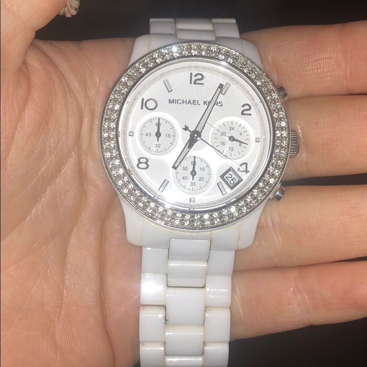 Gorgeous In Perfect Condition, With The Addition Links To Stretch To Make Larger If Needed White Diamond Chronograph Watch, White Diamond Watch With Chronograph, Timeless White Diamond Watch With Subdials, Elegant White Chronograph Watch, Timeless White Diamond Watch With Chronograph, White Diamond Watch Gift, White Diamond Watch With Subdials And Round Dial, White Diamond Watch With Subdials, White Round Analog Diamond Watch