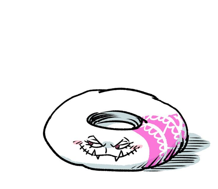 a drawing of a donut with pink and white frosting