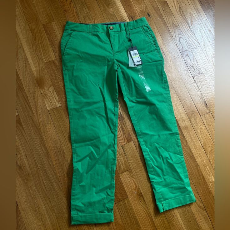 New Pants. Color May Vary Because Of Light But It’s A Vibrant Beautiful Green .Last Pic It’s Kind Of More Accurate Color. Please Ask If You Have Any Questions. Trendy Green Cropped Leg Pants, Trendy Green Cropped Pants, Casual Green Capris For Work, Tommy Hilfiger Summer Bottoms With Pockets, Spring Green Tapered Leg Chinos, Fitted Green Cotton Chinos, Fitted Green Cotton Capris, Green Relaxed Fit Cropped Bottoms, Green Relaxed Fit Chinos For Spring