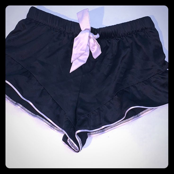 Victoria Secret Satin Lounge Shorts. Black Satin With Pink Piping. Satin Drawstring And Elastic Waistband. Nwt Black Pajama Shorts For Lounging, Black Shorts For Pajama Party, Black Short Length Pajama Shorts For Lounging, Black Short Sleepwear For Pajama Party, Black Sleep Bottoms Short Length, Black Short Sleep Bottoms, Black Short Sleepwear For Sleepover, Casual Black Victoria's Secret Sleepwear, Black Stretch Short Sleepwear