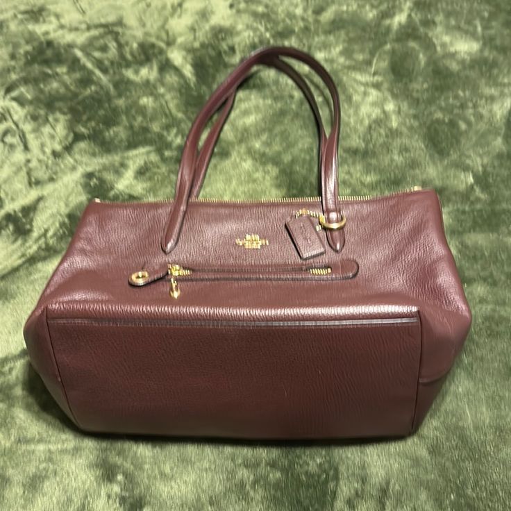 Vintage Coach Bag With Its Bag Dark Burgundy Burgundy Satchel Shoulder Bag With Gold-tone Hardware, Classic Burgundy Shoulder Bag With Double Handle, Chic Burgundy Pouch Bag, Classic Pouch Bag With Handles, Classic Burgundy Shoulder Bag With Top Carry Handle, Classic Pouch Satchel For Errands, Classic Satchel For Errands, Coach Tote Satchel For On-the-go, Coach Tote Bags With Top Carry Handle