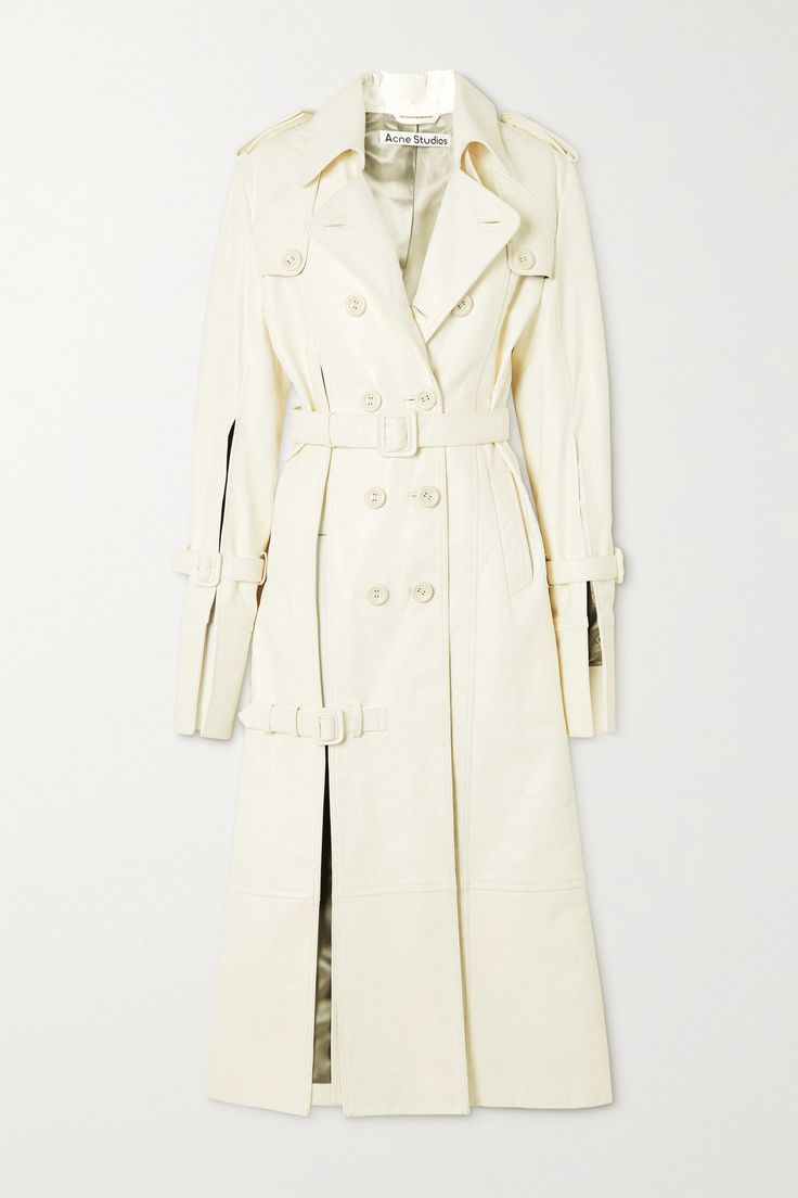 Acne Studios nails effortless dressing and this trench coat offers an easy way for making any outfit instantly cooler. Designed with a double-breasted profile, it features a front slit and open sleeves, held together with buckles to adjust the shape. Off-white leather is such a fresh alternative to traditional beige gabardine. White Trench Coat, Rich Clothes, Trench Coat Outfit, Open Sleeves, Trench Coat Men, Leather Trench, Leather Trench Coat, Coat Outfits, Mens Winter Fashion