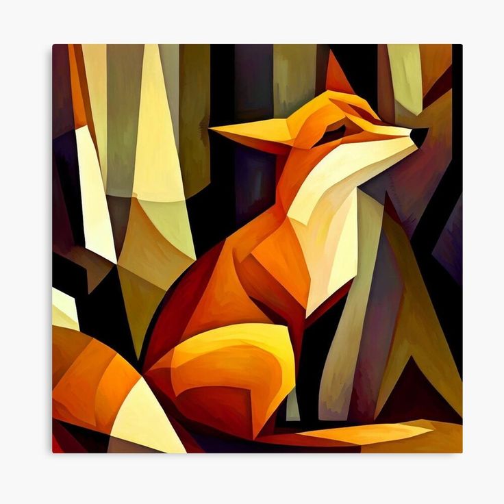 a painting of an orange fox sitting in the woods sticker on a white background