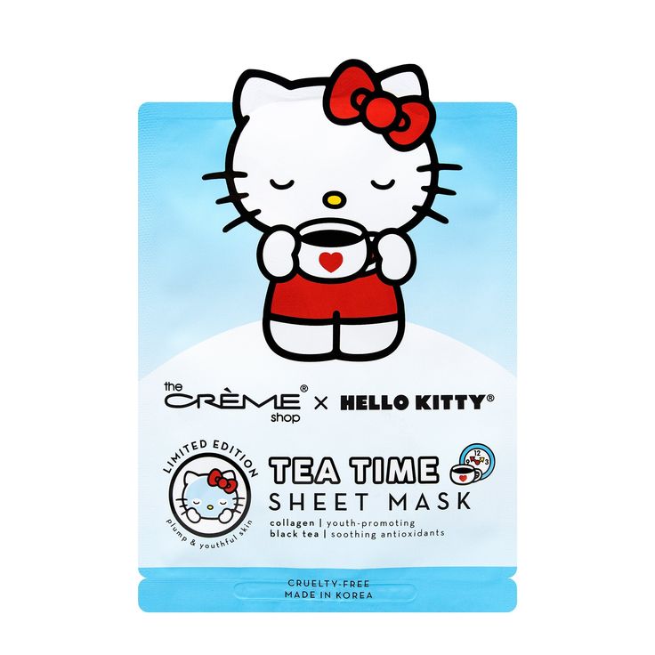 Hello Kitty Tea Time Sheet Mask Sheet Masks The Crème Shop x Sanrio Creme Shop Hello Kitty, British Tea Time, Time Sheet, Shop Hello Kitty, Hello Kitty Shop, Creme Shop, Hello Kitty Makeup, Facial Sheet Mask, Face Sheet Mask