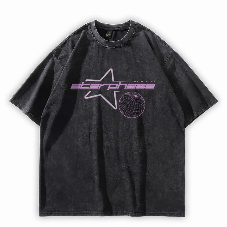 This t-shirt is crafted from 100% pre-washed cotton, ensuring maximum comfort and durability. The eye-catching Starphase Sci-Fi logo adds a unique flair to any urban outfit. 100% Cotton Unisex design Washed black HQ graphic print Oversized fit Drop shoulder Do Not Bleach Hand-wash, Machine-wash Size Chart (cm) Size Chest Shoulder Length Sleeve M 120 57 76 26 L 124 58 78 27 XL 128 60 80 28 XXL 132 62 82 29 Summer Streetwear T-shirt With Star Logo, Summer Graphic Tee With Star Logo, Casual T-shirt With Star Logo For Streetwear, Relaxed Fit Tops With Star Logo For Streetwear, Black Cotton Top With Star Logo, Streetwear Short Sleeve T-shirt With Star Logo, Short Sleeve T-shirt With Star Logo For Streetwear, Black Star Logo Top For Streetwear, Acid Wash Graphic Design Short Sleeve T-shirt