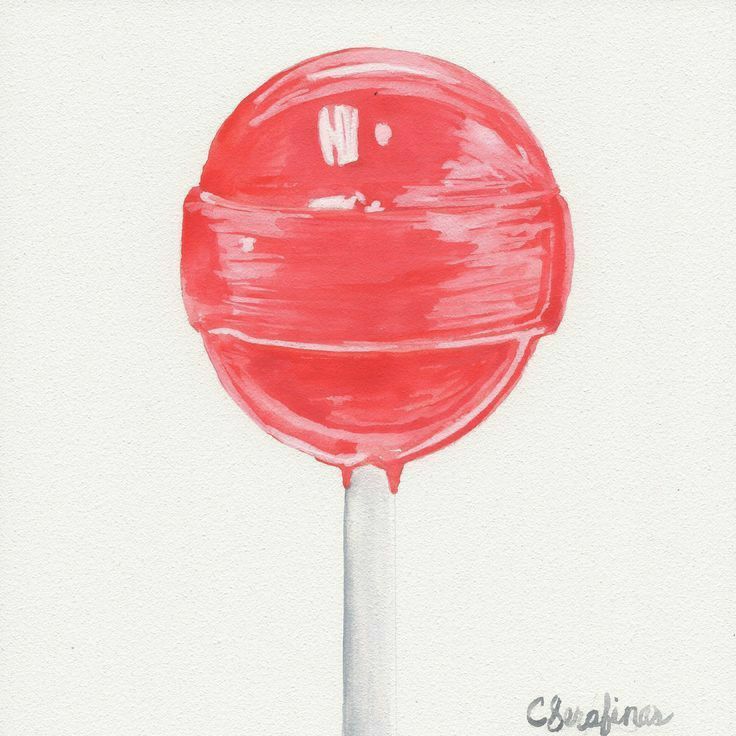 a watercolor drawing of a lollipop on a stick