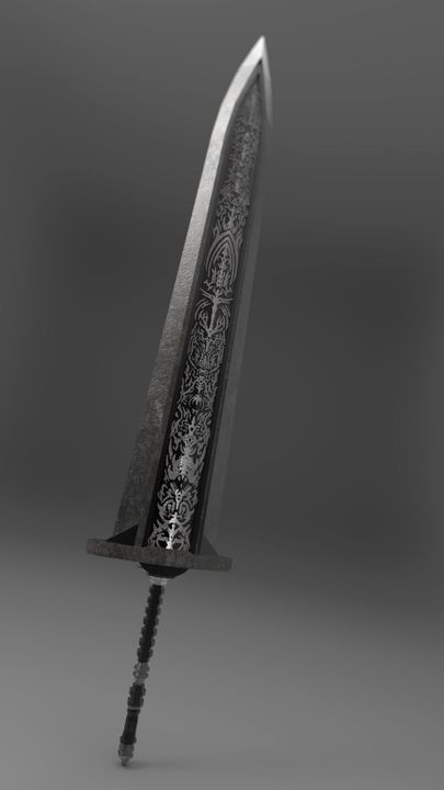 a large knife with intricate designs on it