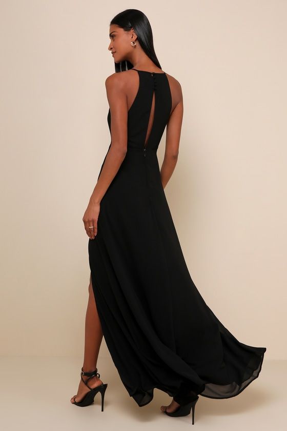 Maxi Dress With Sheer Back For Date Night, Elegant Halter Neck Dress With Lace Back, Elegant Sheer Back Maxi Dress For Date Night, Elegant Maxi Dress With Sheer Back For Date Night, Black Sleeveless Dress With Illusion Neckline, Sleeveless Dresses With Keyhole Back For Wedding, Sleeveless Wedding Dress With Keyhole Back, Flirty Sleeveless Maxi Dress For Formal Occasions, Sleeveless Maxi Dress With Keyhole Back For Date Night