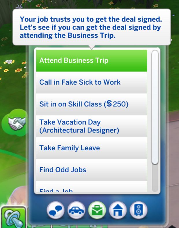 the game screen shows how to get paid for business trip and other activities on the app