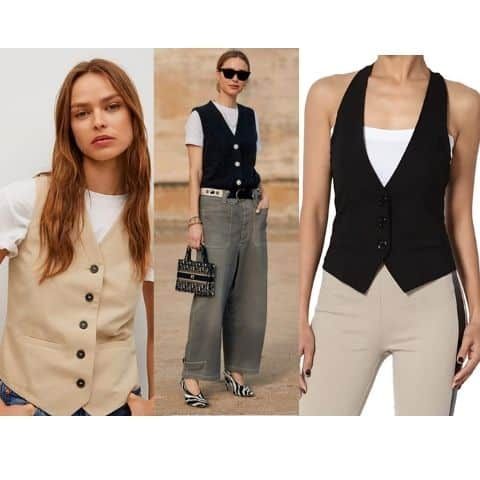 Styling Vest Women, How To Wear A Gilet Women, Waistcoat Style Women, Women Vests Outfits, How To Style A Black Waistcoat, How To Wear A Waistcoat, Style A Waistcoat Women, Shirt Under Vest Outfit, Suite Vest Outfits For Women