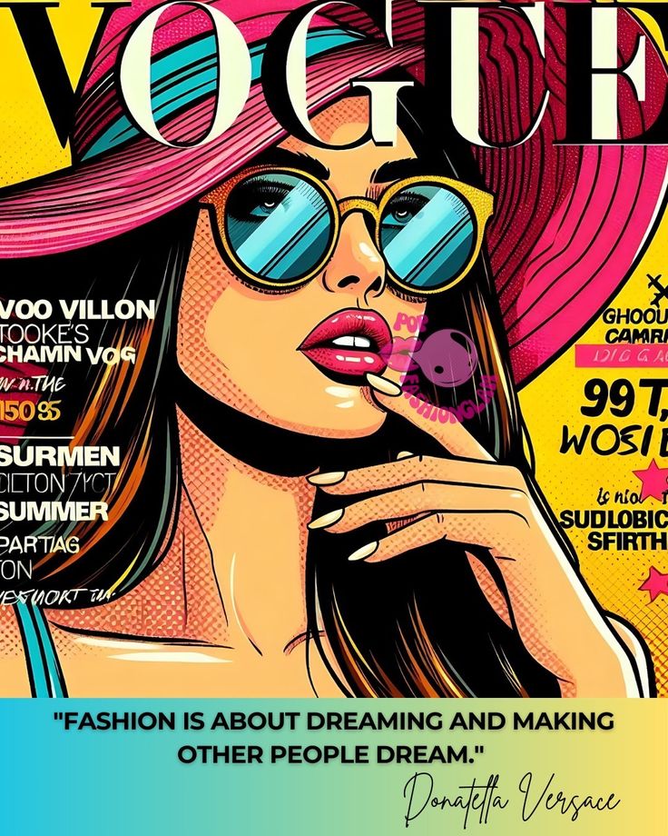 a magazine cover with a woman wearing sunglasses and a pink hat on it's head