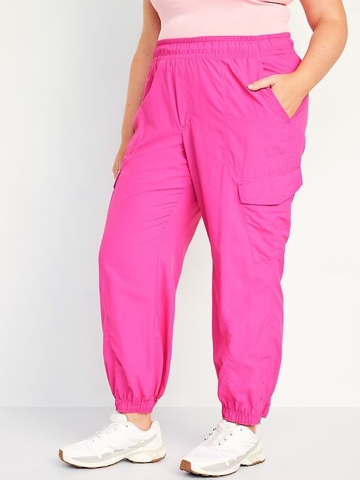 High-Waisted Ankle-Zip Cargo Jogger Pants for Women | Old Navy Sporty Bottoms With Pockets And Cuffed Ankles, Spring Utility Joggers With Elastic Waistband, Athleisure Pants With Cuffed Ankles And Pockets, Trendy Bottoms With Pockets And Cuffed Ankles, Spring Utility Joggers With Side Pockets, Sporty Bottoms With Multiple Pockets For Spring, Sporty Spring Bottoms With Multiple Pockets, Sporty Pink Cargo Pants With Pockets, Spring Bottoms With Multiple Pockets For Outdoor Activities