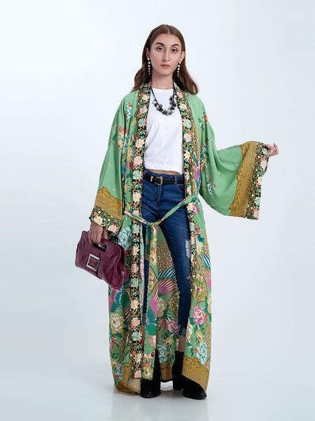 This Kimono offers a stylish and comfortable experience. perfect for any season. Made of soft cotton fabric. it features a unique duster design with attractive details. suitable for lounging. sleeping. or even as a beach cover-up. Its lightweight and airy construction keeps you warm in cold weather and cool during hot days. enhanced by a floral pattern that adds an elegant touch. Available in one size fits for Small. Medium. and Large s... Kimono Outer, Belt Kimono, Robes For Women, Kimono Robes, Ladies Gown, Rust Dress, Long Kimono, Women Nightwear, Print Trends