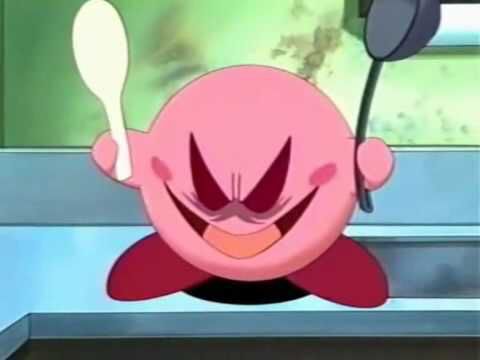 a pink cartoon character with an angry look on his face holding a flower in front of him