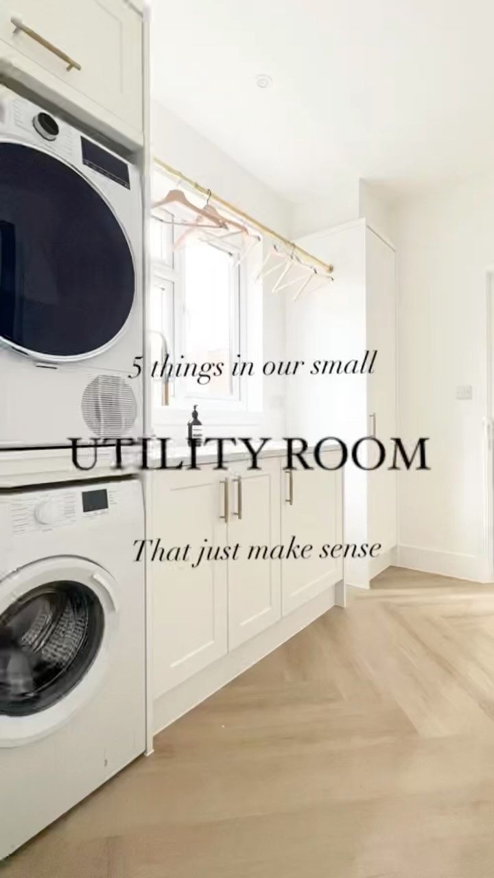 the words, things not our small utility room that just make sense are in front of an image of a washer and dryer