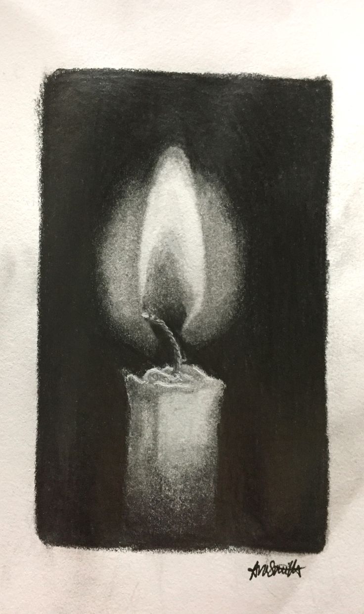 a black and white drawing of a lit candle