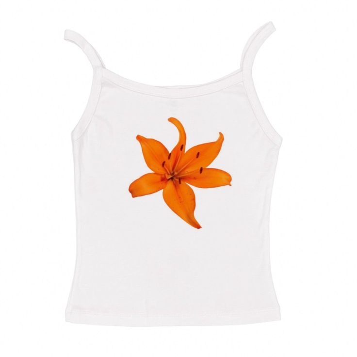 screen printed shirts are made to order so please allow up to a week for your order to ship! Printed on soft 100% cotton baby rib tank Tops Aesthetic Png, Hibiscus Flower Shirt, Diy Shirt Printing, Young Enterprise, Hibiscus Shirt, Dream Tops, Screen Printed Shirts, Clothing Png, Orange Lily